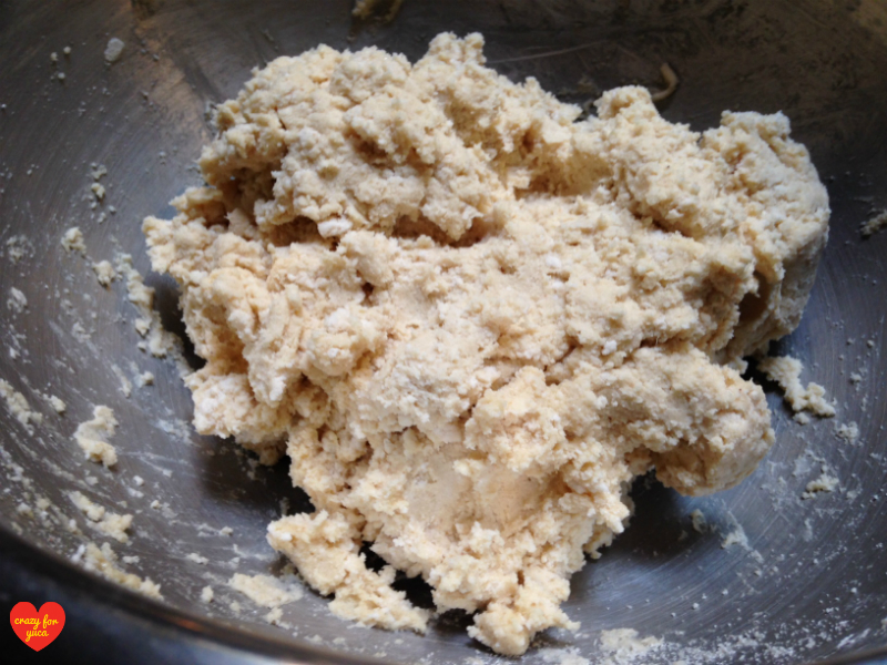 Hand pie cassava flour dough in metal bowl