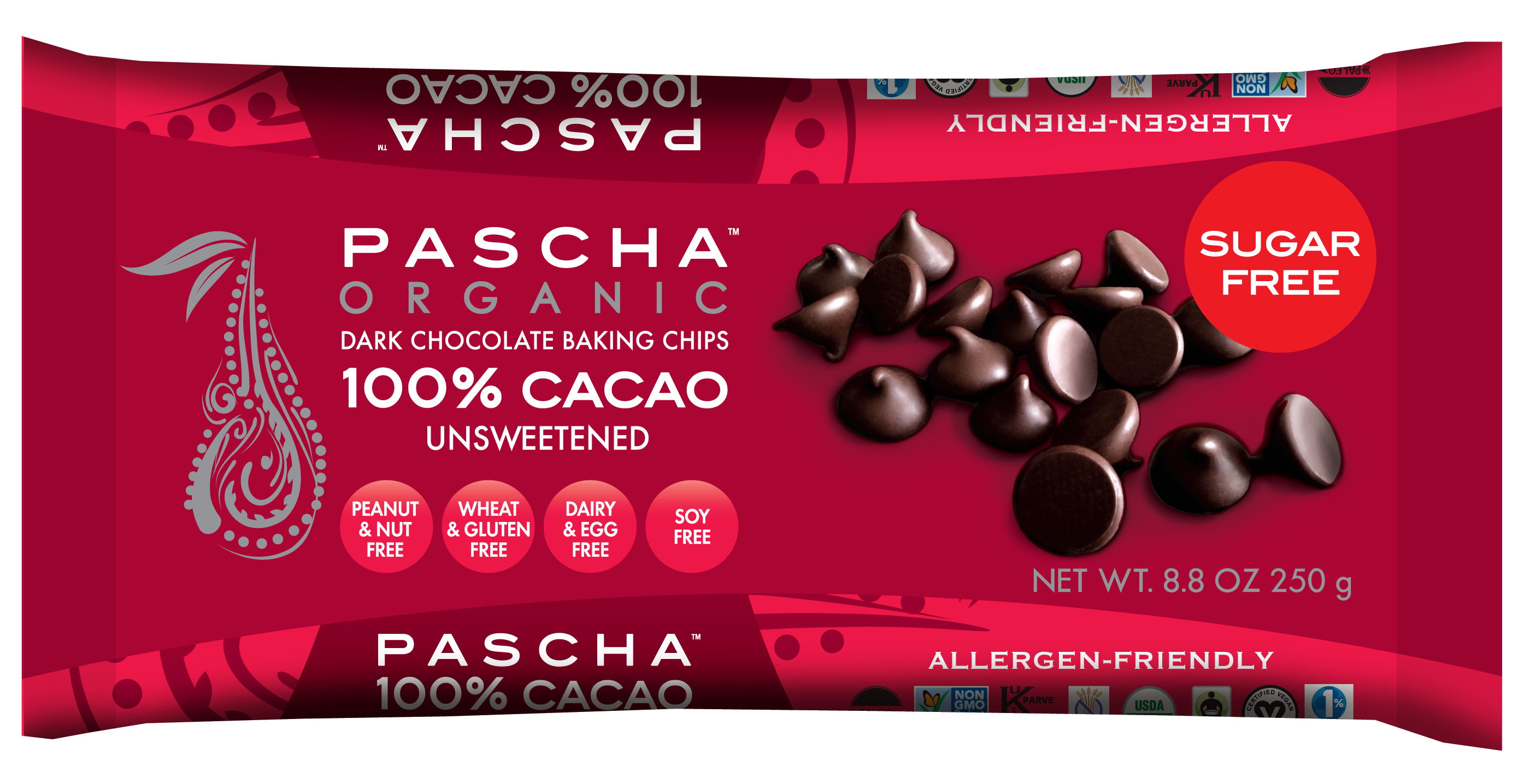 Pascha Organic Dark Chocolate Chips 100% Cacao Semi-Sweet. 