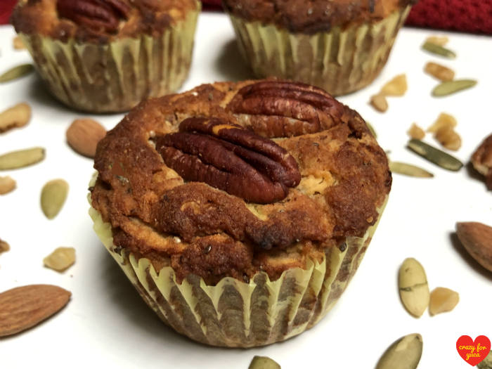 Apple Cinnamon Nut Muffin close up with scattered nuts